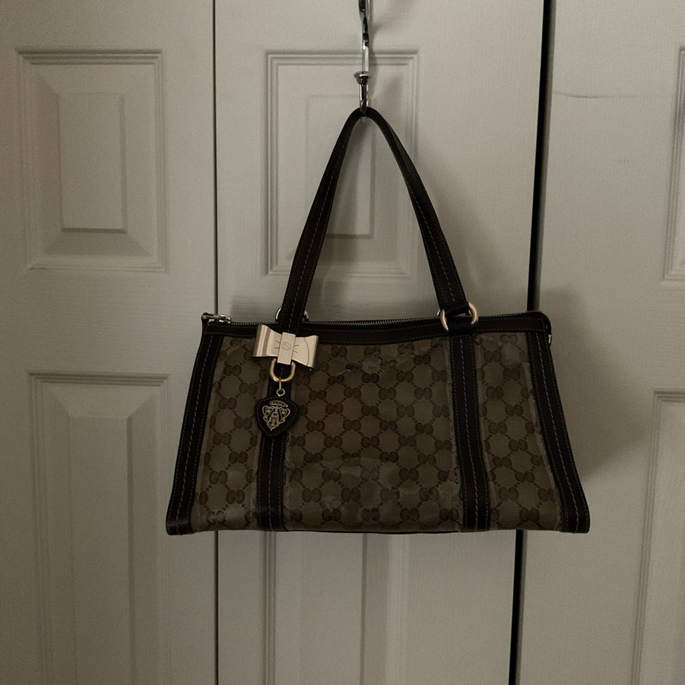 Gucci Black and Tan Monogram Shoulder Bag